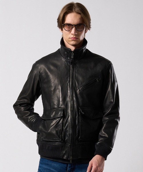 wjk(ダヴルジェイケイ)の「mj11517- leather rib jersey type A-2 フライトジャケット(2098 lc47j)(ミリタリージャケット・メンズ・ブラック・S/M/L/XL)」の11枚目の写真