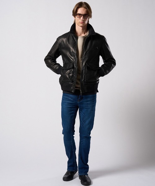 wjk(ダヴルジェイケイ)の「mj11517- leather rib jersey type A-2 フライトジャケット(2098 lc47j)(ミリタリージャケット・メンズ・ブラック・S/M/L/XL)」の12枚目の写真