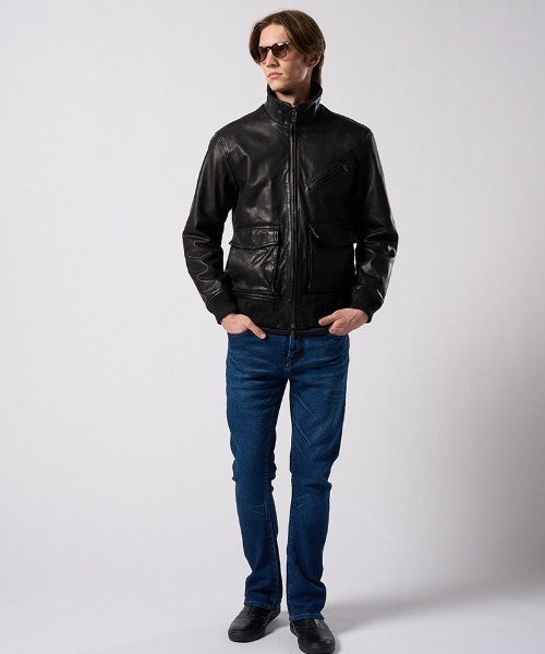 wjk(ダヴルジェイケイ)の「mj11517- leather rib jersey type A-2 フライトジャケット(2098 lc47j)(ミリタリージャケット・メンズ・ブラック・S/M/L/XL)」の14枚目の写真