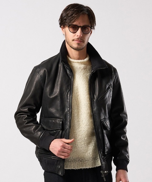 wjk(ダヴルジェイケイ)の「mj11517- leather rib jersey type A-2 フライトジャケット(2098 lc47j)(ミリタリージャケット・メンズ・ブラック・S/M/L/XL)」の15枚目の写真