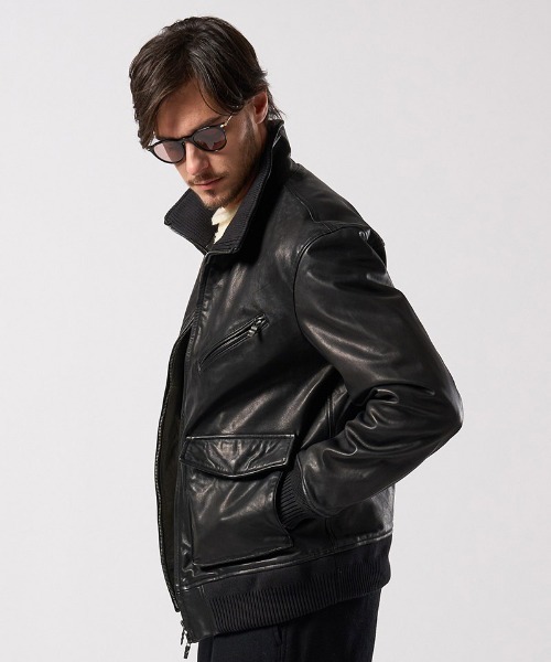 wjk(ダヴルジェイケイ)の「mj11517- leather rib jersey type A-2 フライトジャケット(2098 lc47j)(ミリタリージャケット・メンズ・ブラック・S/M/L/XL)」の16枚目の写真