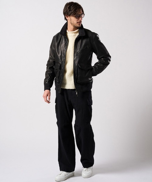 wjk(ダヴルジェイケイ)の「mj11517- leather rib jersey type A-2 フライトジャケット(2098 lc47j)(ミリタリージャケット・メンズ・ブラック・S/M/L/XL)」の18枚目の写真