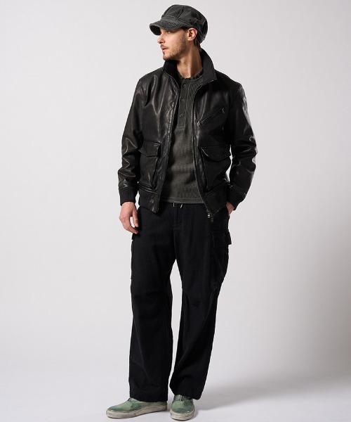 wjk(ダヴルジェイケイ)の「mj11517- leather rib jersey type A-2 フライトジャケット(2098 lc47j)(ミリタリージャケット・メンズ・ブラック・S/M/L/XL)」の19枚目の写真