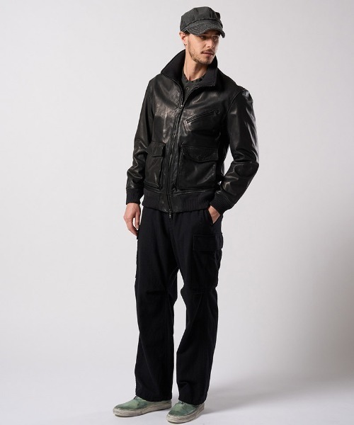 wjk(ダヴルジェイケイ)の「mj11517- leather rib jersey type A-2 フライトジャケット(2098 lc47j)(ミリタリージャケット・メンズ・ブラック・S/M/L/XL)」の20枚目の写真