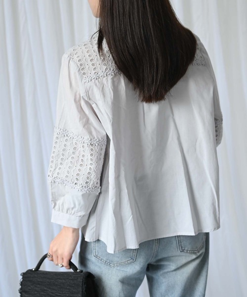 ＆HALF（アンドハーフ）の「【indian Cotton Collection】ノーカラー切替刺繍ブラウス（テーラードジャケット・レディース・ブラック/オフホワイト/ライトグレー・M）」の13枚目の写真