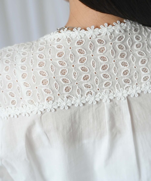 ＆HALF（アンドハーフ）の「【indian Cotton Collection】ノーカラー切替刺繍ブラウス（テーラードジャケット・レディース・ブラック/オフホワイト/ライトグレー・M）」の15枚目の写真