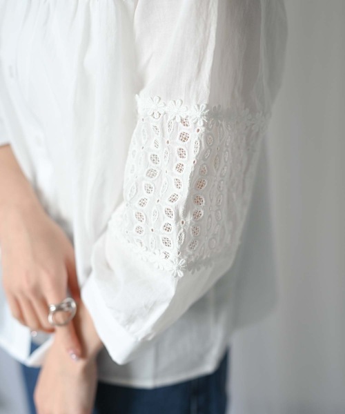 ＆HALF（アンドハーフ）の「【indian Cotton Collection】ノーカラー切替刺繍ブラウス（テーラードジャケット・レディース・ブラック/オフホワイト/ライトグレー・M）」の19枚目の写真