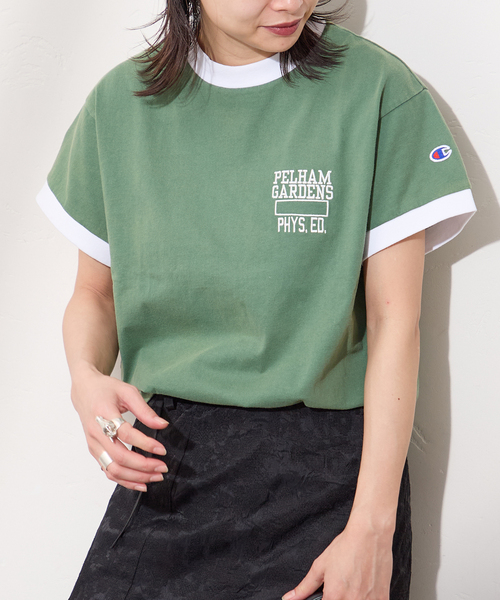 Champion(チャンピオン)の「別注【CHAMPION/チャンピオン】16/1 Jersey Ringer TEE(Tシャツ/カットソー・レディース・ネイビー/グリーン/ブラウン/アイボリー・LARGE/X-SMALL)」の3枚目の写真