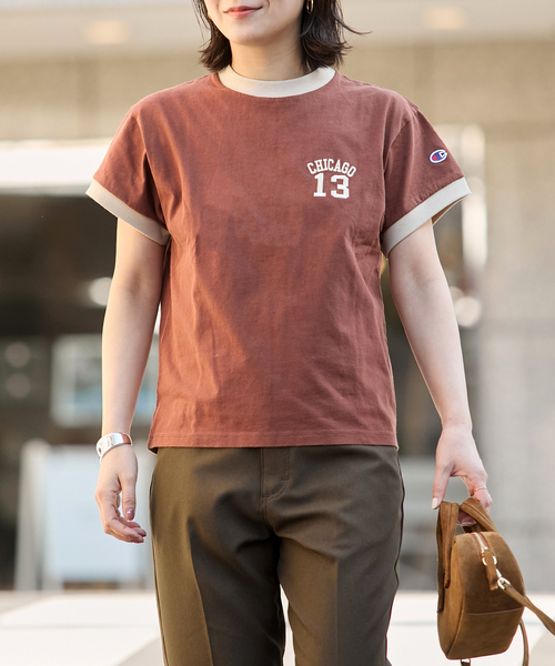 Champion(チャンピオン)の「別注【CHAMPION/チャンピオン】16/1 Jersey Ringer TEE(Tシャツ/カットソー・レディース・ネイビー/グリーン/ブラウン/アイボリー・LARGE/X-SMALL)」の8枚目の写真