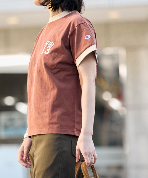 Champion(チャンピオン)の「別注【CHAMPION/チャンピオン】16/1 Jersey Ringer TEE(Tシャツ/カットソー・レディース・ネイビー/グリーン/ブラウン/アイボリー・LARGE/X-SMALL)」の9枚目の写真