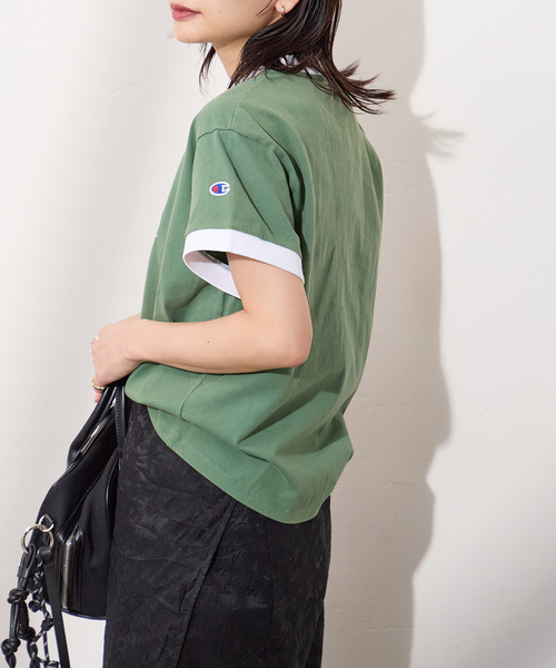 Champion(チャンピオン)の「別注【CHAMPION/チャンピオン】16/1 Jersey Ringer TEE(Tシャツ/カットソー・レディース・ネイビー/グリーン/ブラウン/アイボリー・LARGE/X-SMALL)」の12枚目の写真
