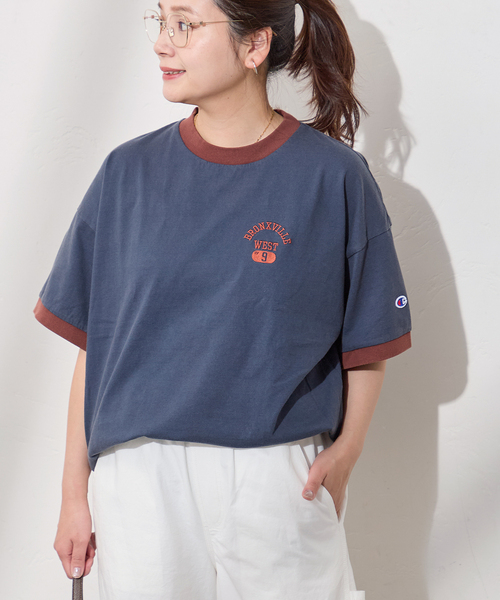 Champion(チャンピオン)の「別注【CHAMPION/チャンピオン】16/1 Jersey Ringer TEE(Tシャツ/カットソー・レディース・ネイビー/グリーン/ブラウン/アイボリー・LARGE/X-SMALL)」の14枚目の写真