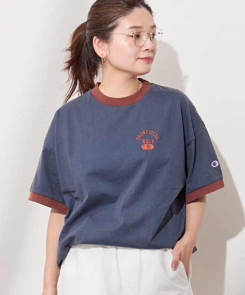Champion(チャンピオン)の「別注【CHAMPION/チャンピオン】16/1 Jersey Ringer TEE(Tシャツ/カットソー・レディース・ネイビー/グリーン/ブラウン/アイボリー・LARGE/X-SMALL)」の15枚目の写真