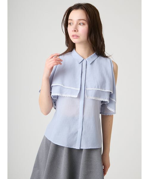 CELFORD(セルフォード)の「【洗える】2WAYレーストリムケープブラウス(シャツ/ブラウス・レディース・ネイビー/サックスブルー/オフホワイト・F)」の3枚目の写真