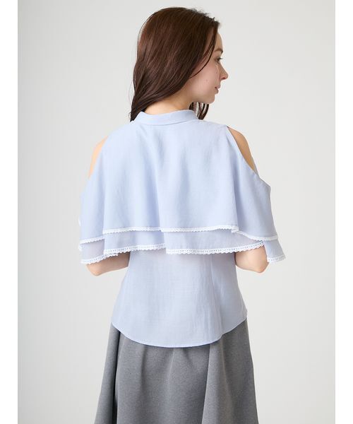 CELFORD(セルフォード)の「【洗える】2WAYレーストリムケープブラウス(シャツ/ブラウス・レディース・ネイビー/サックスブルー/オフホワイト・F)」の15枚目の写真