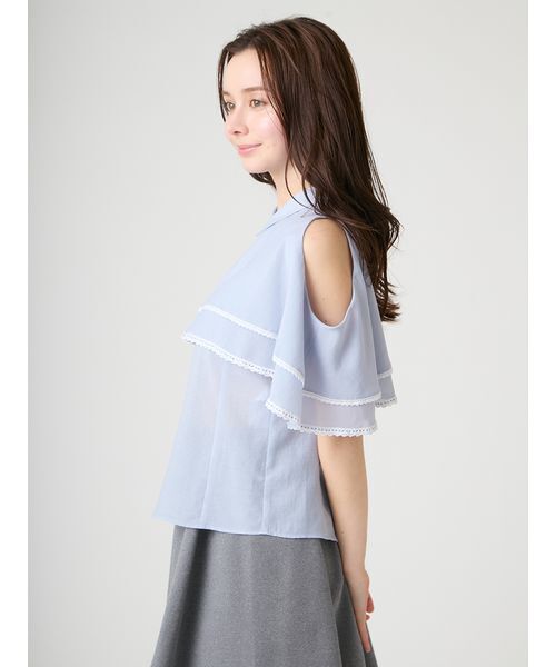 CELFORD(セルフォード)の「【洗える】2WAYレーストリムケープブラウス(シャツ/ブラウス・レディース・ネイビー/サックスブルー/オフホワイト・F)」の14枚目の写真