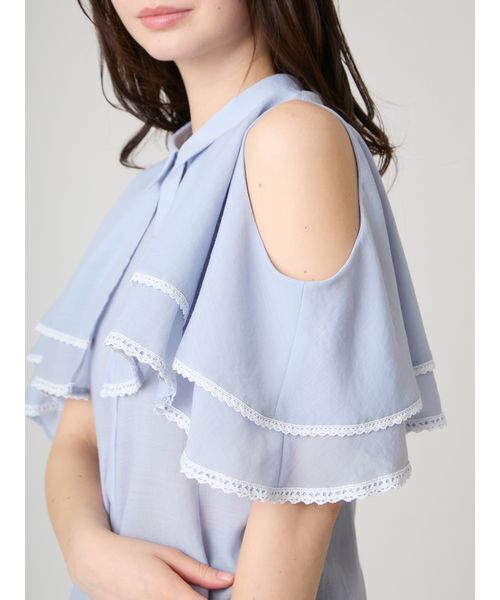 CELFORD(セルフォード)の「【洗える】2WAYレーストリムケープブラウス(シャツ/ブラウス・レディース・ネイビー/サックスブルー/オフホワイト・F)」の12枚目の写真