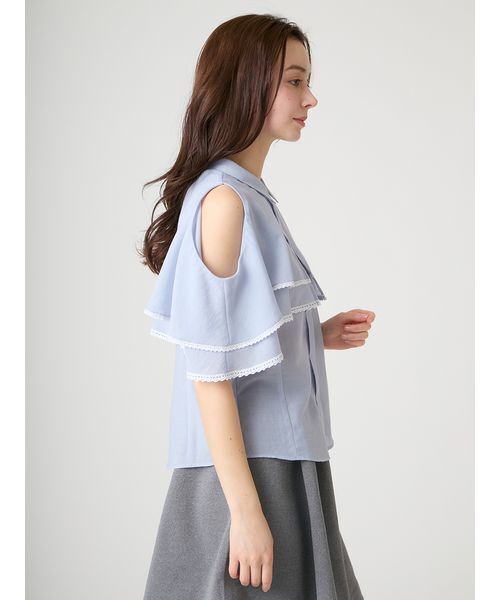 CELFORD(セルフォード)の「【洗える】2WAYレーストリムケープブラウス(シャツ/ブラウス・レディース・ネイビー/サックスブルー/オフホワイト・F)」の9枚目の写真