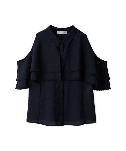 CELFORD(セルフォード)の「【洗える】2WAYレーストリムケープブラウス(シャツ/ブラウス・レディース・ネイビー/サックスブルー/オフホワイト・F)」の4枚目の写真