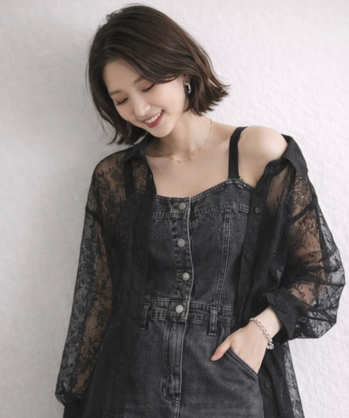 Dolce Fiora(ドルチェフィオラ)の「レースシャツ/オーバーサイズ / ボリュームスリーブ / シャツ フェミニン / 大人シャツ(シャツ/ブラウス・レディース・ブラック・フリー)」の4枚目の写真