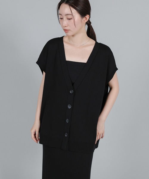 select MOCA Et（セレクトモカエト）の「【Et】Oversized V-neck Knit Vest【セットアップ可】（ベスト・レディース・ベージュ/ブラック・FREE）」の7枚目の写真