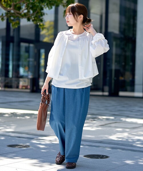 RONEL(ロネル)の「【RONEL】(接触冷感・UVカット)ラッシュギャザーブラウス(シャツ/ブラウス・レディース・オフホワイト/ダークグリーン/モカ・FREE)」の13枚目の写真
