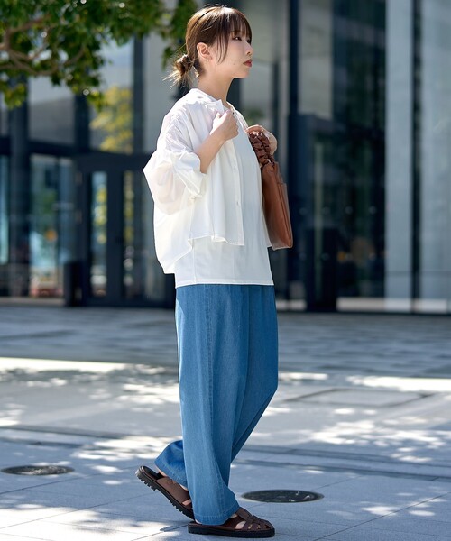 RONEL(ロネル)の「【RONEL】(接触冷感・UVカット)ラッシュギャザーブラウス(シャツ/ブラウス・レディース・オフホワイト/ダークグリーン/モカ・FREE)」の14枚目の写真