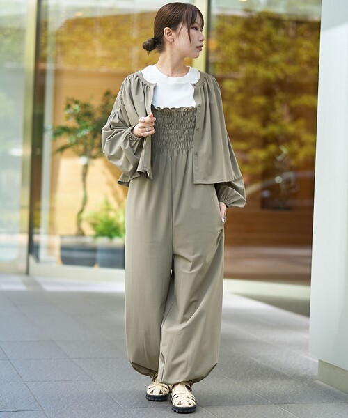 RONEL(ロネル)の「【RONEL】(接触冷感・UVカット)ラッシュギャザーブラウス(シャツ/ブラウス・レディース・オフホワイト/ダークグリーン/モカ・FREE)」の16枚目の写真