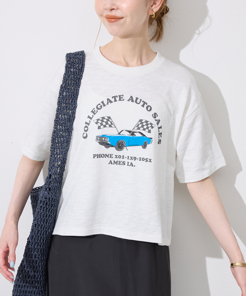 Collegiate Pacific(カレッジエイトパシフィック)の「Collegiate Pacific/カレッジエイト パシフィック SLOBE別注 ショートTシャツ(Tシャツ/カットソー・レディース・ボルドー/ホワイト/チャコールグレー・FREE)」の2枚目の写真