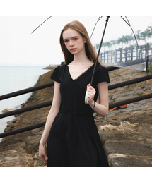V-Neck Flare Dress [Black]