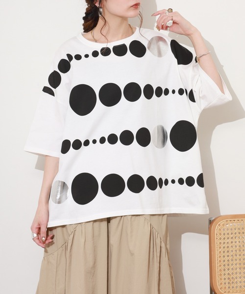BARNDOOR(バーンドア)の「20/-天竺 ドット箔プリントT 26SS 半袖(Tシャツ/カットソー・レディース・ホワイト系その他2/ホワイト系2/ホワイト系その他3/ホワイト系3/グレー系3/グレー系2・FREE)」の4枚目の写真