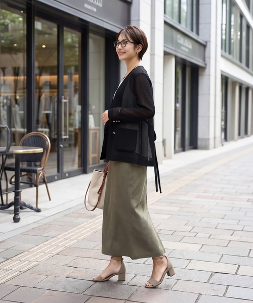 STYLE DELI(スタイルデリ)の「【selection】メッシュノーカラーダブルジャケット(ノーカラージャケット・レディース・ブラック/オフホワイト・FREE)」の11枚目の写真