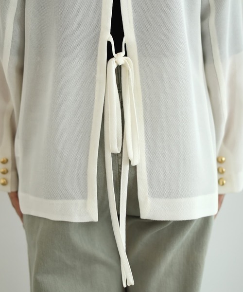 STYLE DELI(スタイルデリ)の「【selection】メッシュノーカラーダブルジャケット(ノーカラージャケット・レディース・ブラック/オフホワイト・FREE)」の16枚目の写真