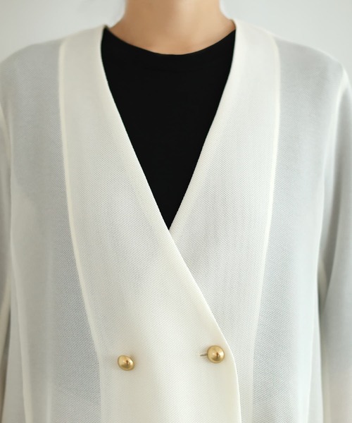 STYLE DELI(スタイルデリ)の「【selection】メッシュノーカラーダブルジャケット(ノーカラージャケット・レディース・ブラック/オフホワイト・FREE)」の17枚目の写真