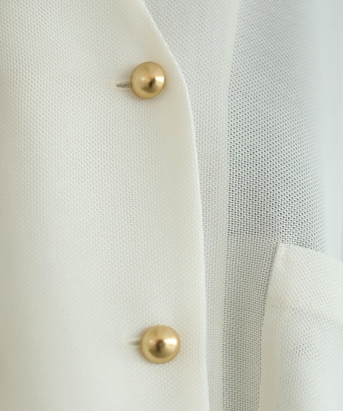 STYLE DELI(スタイルデリ)の「【selection】メッシュノーカラーダブルジャケット(ノーカラージャケット・レディース・ブラック/オフホワイト・FREE)」の18枚目の写真