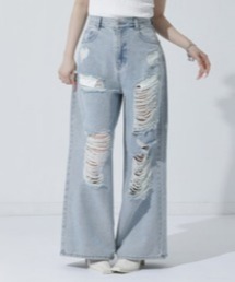 ダメージデニム ワイドパンツ