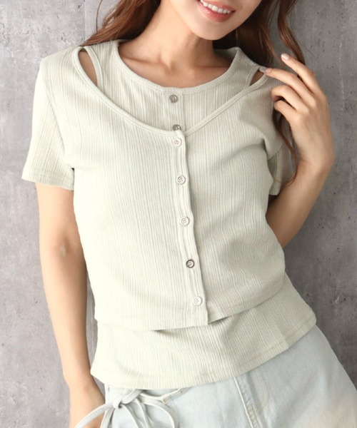 CECIL McBEE（セシルマクビー）の「レイヤードトップス（Tシャツ/カットソー・レディース・グリーン/ブラック/アイボリー・FREE）」の3枚目の写真