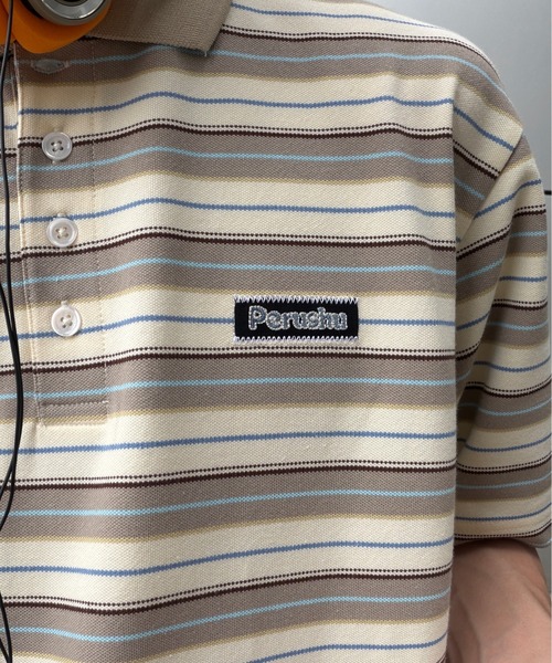 Perushu（ペルーシュ）の「ONEPOINT RETRO MULTI BORDER POLO／ワンポイントレトロマルチボーダーポロ（ポロシャツ・メンズ・ネイビー/アイボリー/ブラック・MEDIUM/LARGE/SMALL）」の20枚目の写真