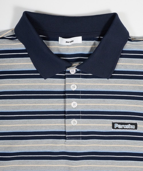 Perushu（ペルーシュ）の「ONEPOINT RETRO MULTI BORDER POLO／ワンポイントレトロマルチボーダーポロ（ポロシャツ・メンズ・ネイビー/アイボリー/ブラック・MEDIUM/LARGE/SMALL）」の13枚目の写真