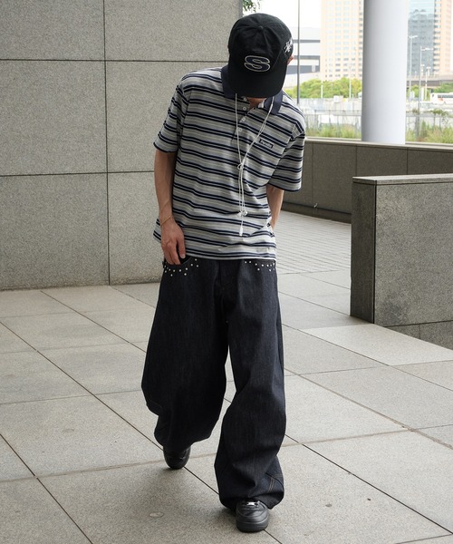 Perushu（ペルーシュ）の「ONEPOINT RETRO MULTI BORDER POLO／ワンポイントレトロマルチボーダーポロ（ポロシャツ・メンズ・ネイビー/アイボリー/ブラック・MEDIUM/LARGE/SMALL）」の11枚目の写真
