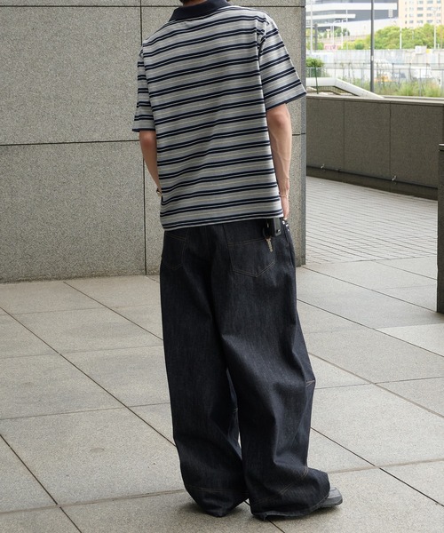 Perushu（ペルーシュ）の「ONEPOINT RETRO MULTI BORDER POLO／ワンポイントレトロマルチボーダーポロ（ポロシャツ・メンズ・ネイビー/アイボリー/ブラック・MEDIUM/LARGE/SMALL）」の10枚目の写真