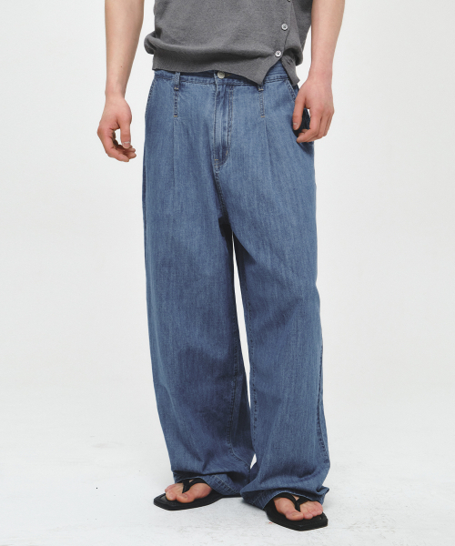 INTEMPOMOOD(インテンポムード)の「ドライリネンブレンドワイドパンツ_ライトブルー(その他パンツ・メンズ・スカイブルー・MEDIUM/LARGE/X-LARGE)」の2枚目の写真
