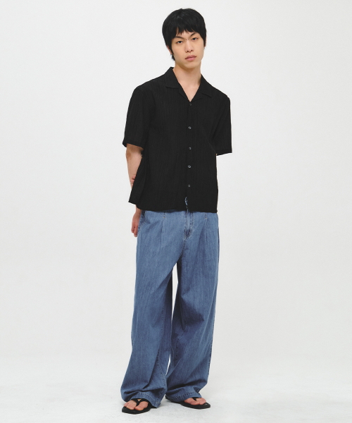 INTEMPOMOOD(インテンポムード)の「ドライリネンブレンドワイドパンツ_ライトブルー(その他パンツ・メンズ・スカイブルー・MEDIUM/LARGE/X-LARGE)」の3枚目の写真