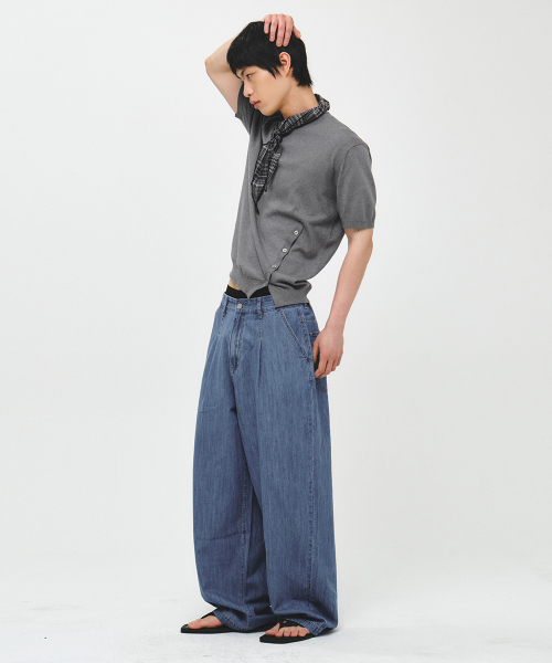 INTEMPOMOOD(インテンポムード)の「ドライリネンブレンドワイドパンツ_ライトブルー(その他パンツ・メンズ・スカイブルー・MEDIUM/LARGE/X-LARGE)」の4枚目の写真