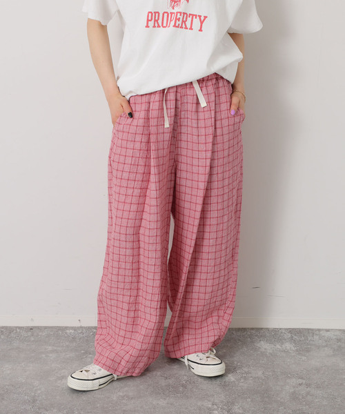 JOURNAL STANDARD LUXE（ジャーナルスタンダード　ラックス）の「リネンチェック イージータックパンツ（その他パンツ・レディース・バーガンディー/レッド・FREE）」の2枚目の写真