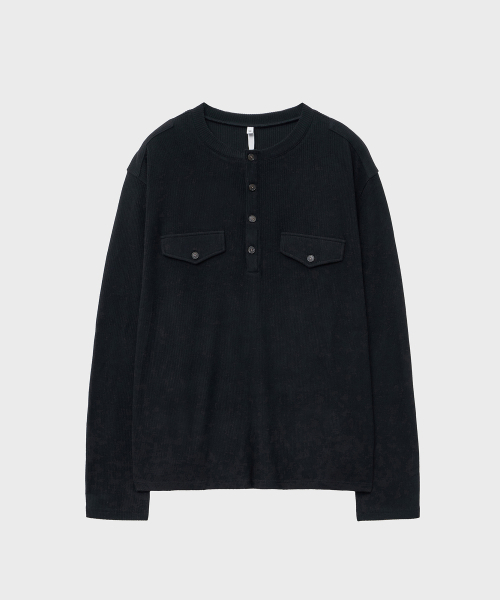 NOIRER(ノイア)の「リブヘンリーネックロングスリーブTシャツ(ブラック)(Tシャツ/カットソー・メンズ・その他・48/50/52)」の2枚目の写真