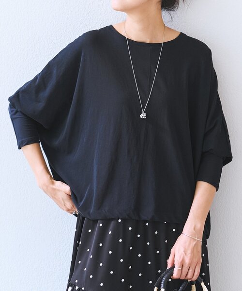 BEARDSLEY(ビアズリー)の「強撚ドルマンTee(Tシャツ/カットソー・レディース・ホワイト/ブラック・FREE)」の1枚目の写真