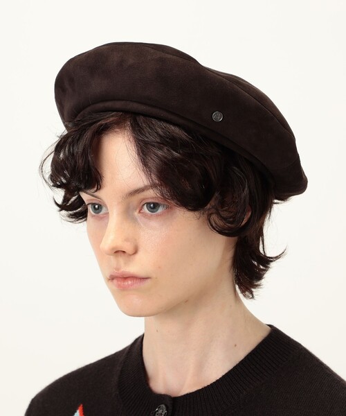 MAISON MICHEL(メゾンミッシェル)の「MAISON MICHEL New Billy Velvet Leather ベレー(ハンチング/ベレー帽・レディース・ダークブラウン・M)」の2枚目の写真