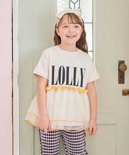 Piet(ピエット)の「チュールドッキング ロゴTシャツ(Tシャツ/カットソー・キッズ・オフホワイト/ピンク/チャコールグレー・100/120/110/130)」の2枚目の写真
