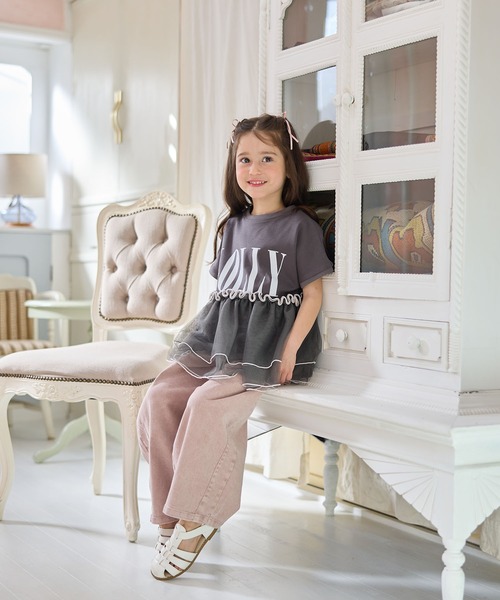 Piet(ピエット)の「チュールドッキング ロゴTシャツ(Tシャツ/カットソー・キッズ・オフホワイト/ピンク/チャコールグレー・100/120/110/130)」の18枚目の写真